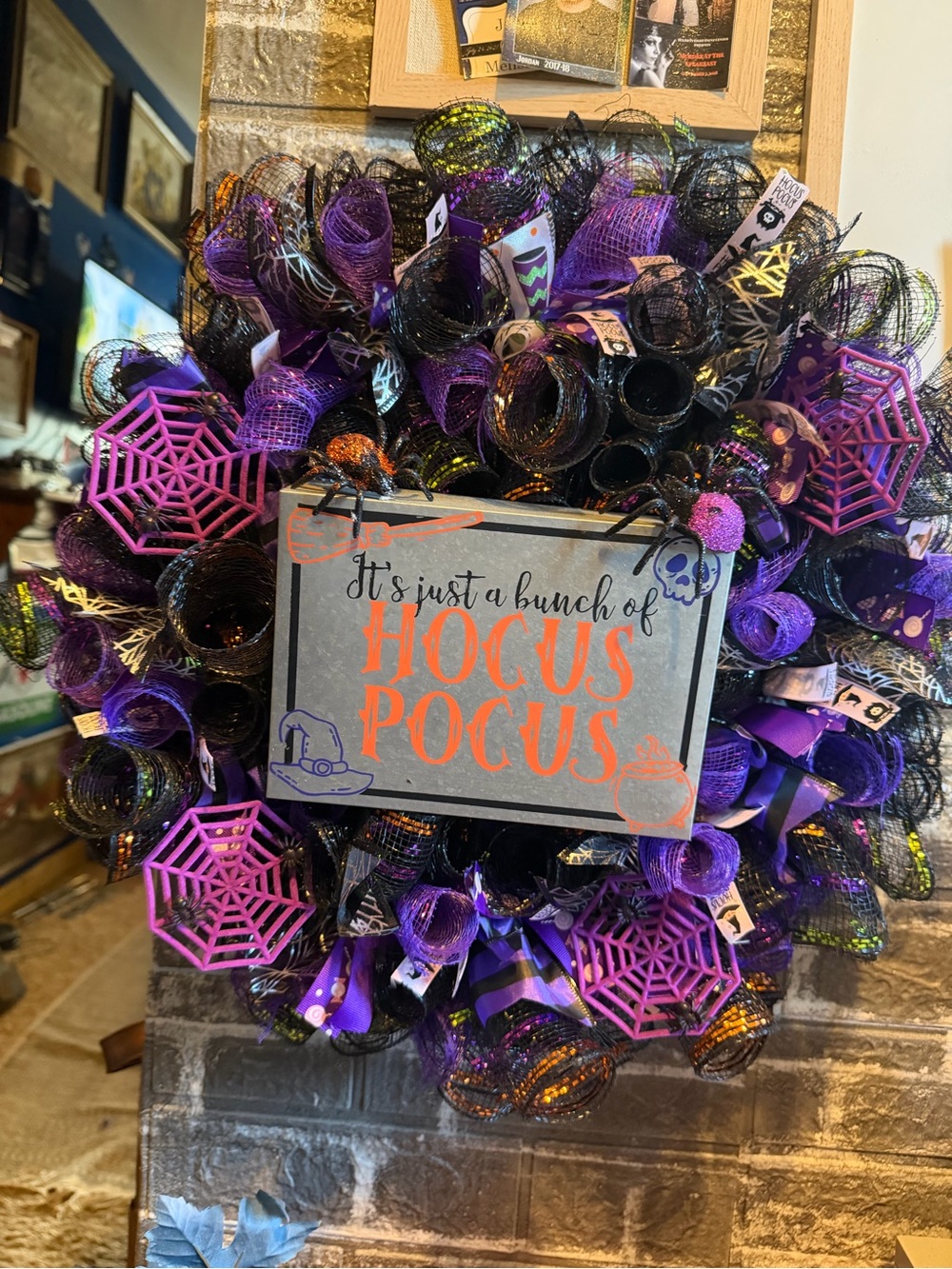 Hand Crafted Purple & Black 'Hocus Pocus' Halloween Wreath